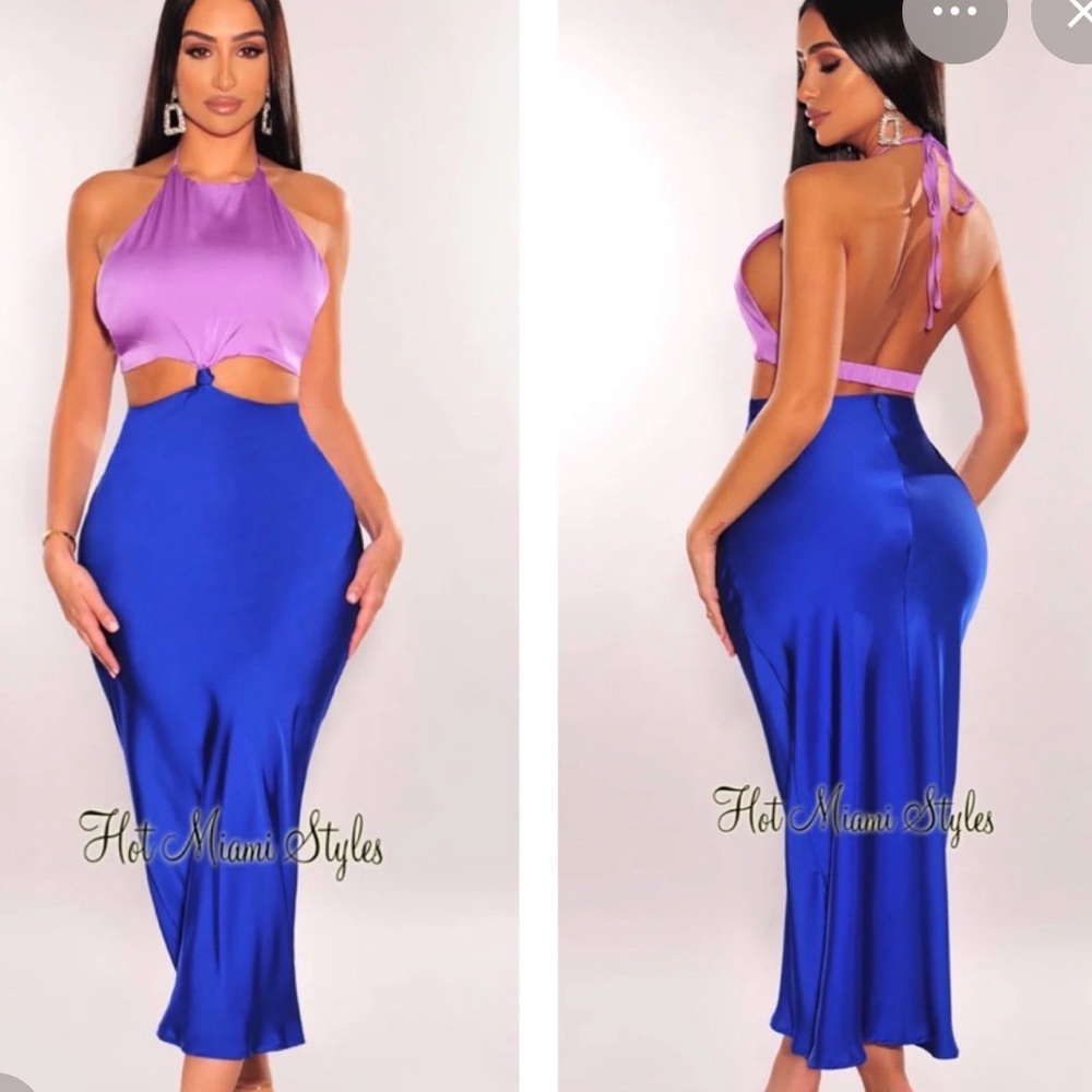 Hot Miami Styles Purple and Blue Midi Dress